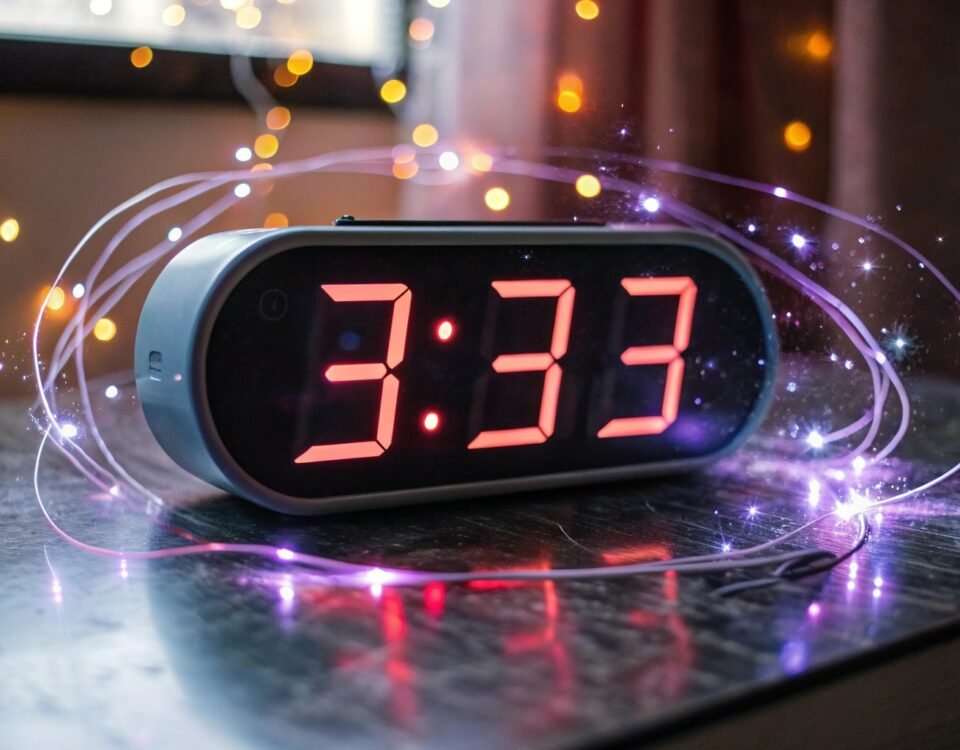 Digital clock displaying 3:33 symbolizing angel meaning 333 and divine guidance